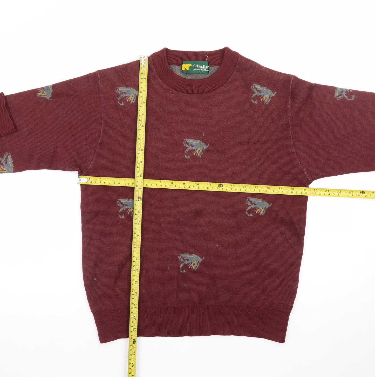 Golden Bear Men’s Red Wool Animal Knit Pullover Jumper L