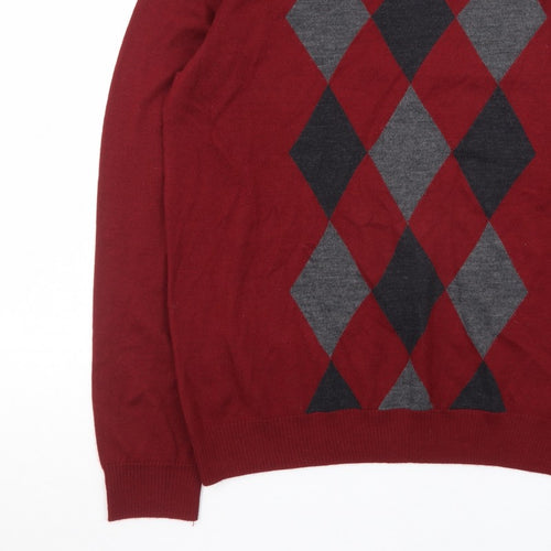APT.9 Men's Red Argyle V-Neck Knit Pullover Jumper Size L