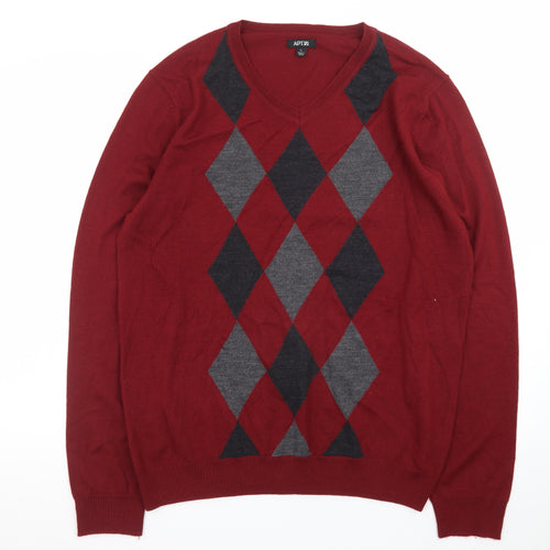 APT.9 Men's Red Argyle V-Neck Knit Pullover Jumper Size L
