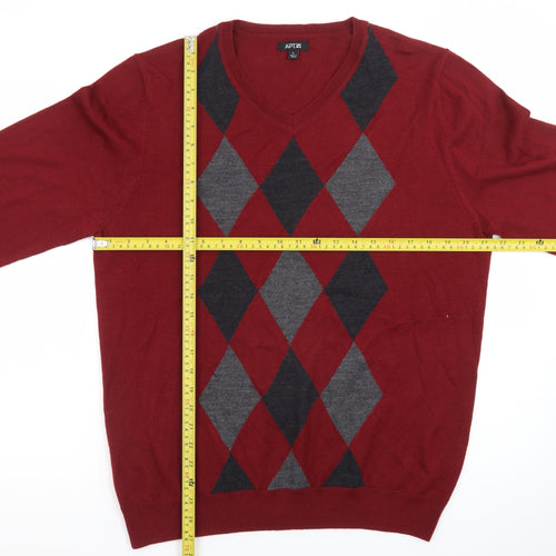 APT.9 Men's Red Argyle V-Neck Knit Pullover Jumper Size L