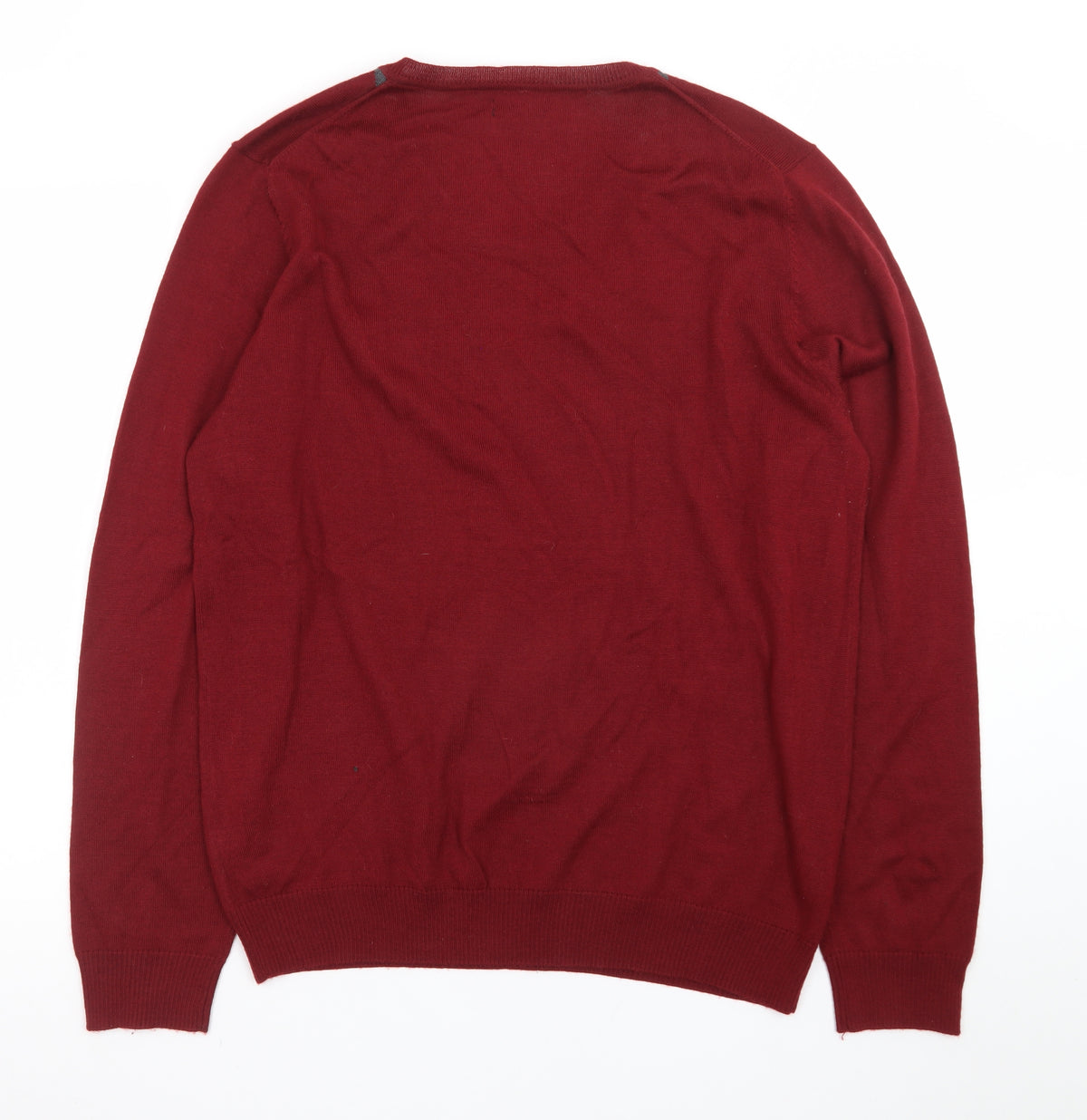 APT.9 Men's Red Argyle V-Neck Knit Pullover Jumper Size L
