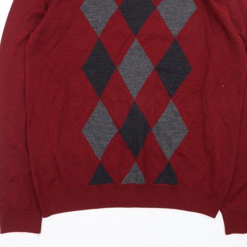 APT.9 Men's Red Argyle V-Neck Knit Pullover Jumper Size L