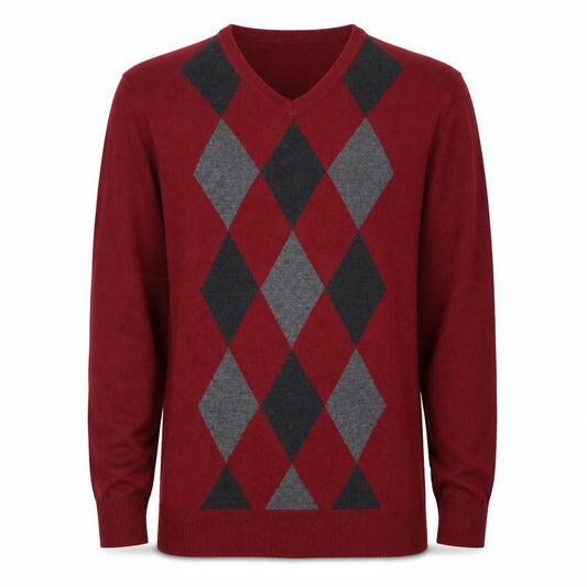 APT.9 Men's Red Argyle V-Neck Knit Pullover Jumper Size L