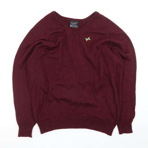 Resaknit Men Red Wool V-Neck Pullover Jumper XL