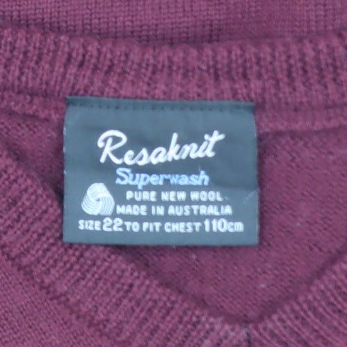 Resaknit Men Red Wool V-Neck Pullover Jumper XL
