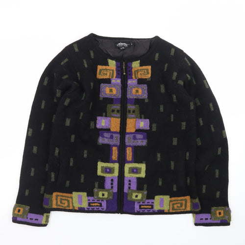 Icelandic Design Womens Black Wool Geometric Zip Cardigan S