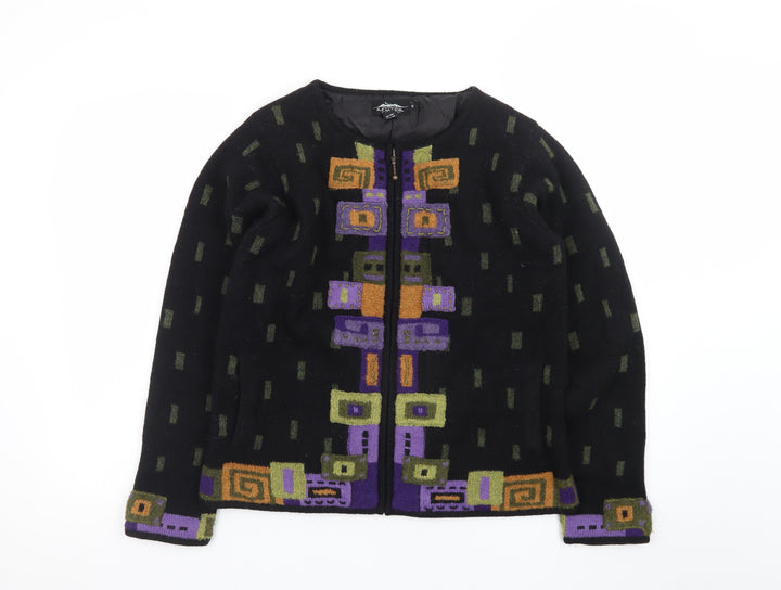 Icelandic Design Womens Black Wool Geometric Zip Cardigan S