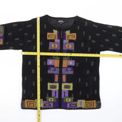 Icelandic Design Womens Black Wool Geometric Zip Cardigan S