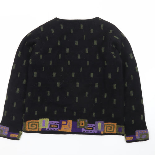 Icelandic Design Womens Black Wool Geometric Zip Cardigan S