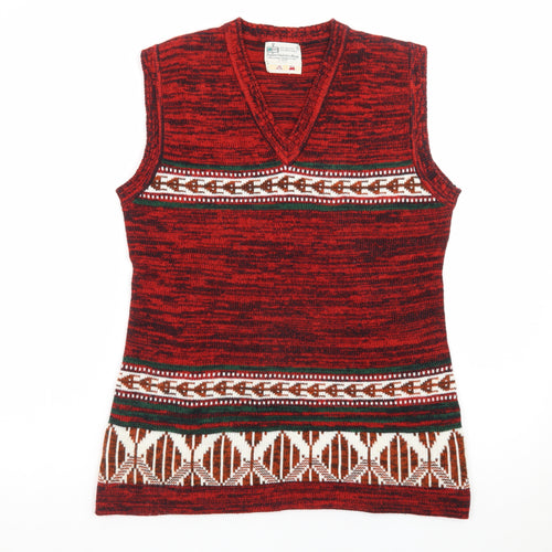 Kmart Men’s Red Fair Isle Knit Sleeveless Vest Jumper Size L