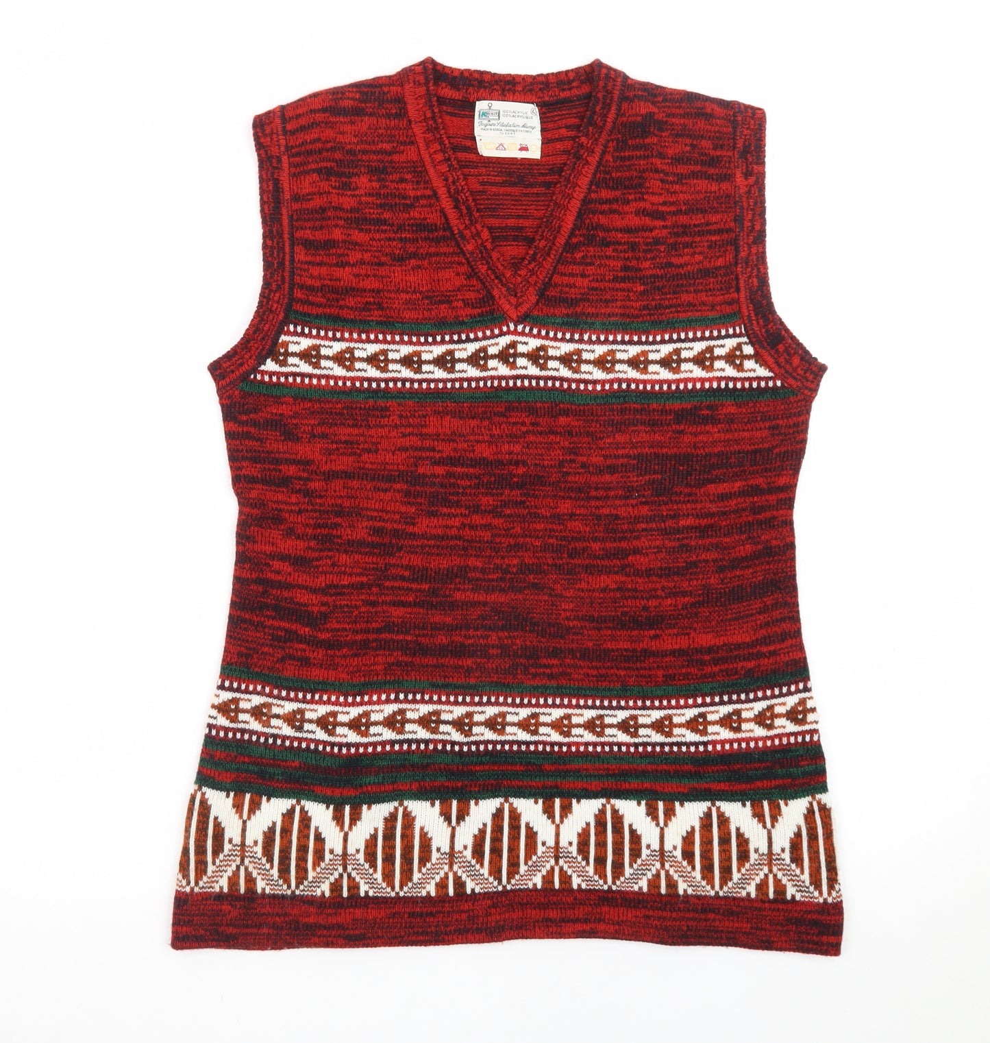 Kmart Men’s Red Fair Isle Knit Sleeveless Vest Jumper Size L