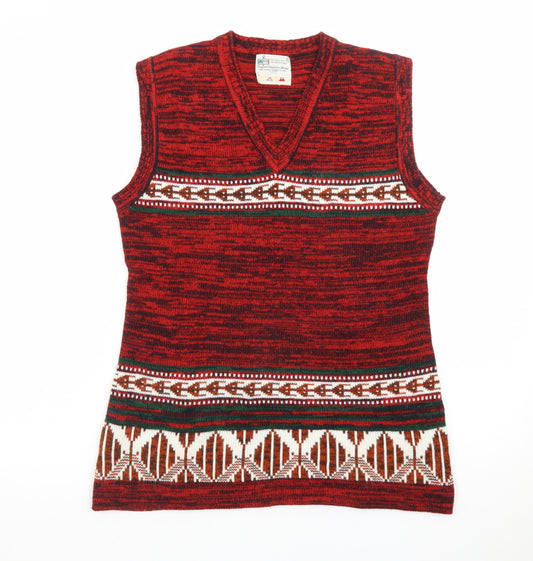 Kmart Men’s Red Fair Isle Knit Sleeveless Vest Jumper Size L