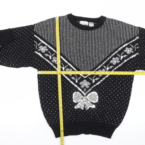 Zig Zag Womens Black Sequin Bow Retro Knit Jumper Size M