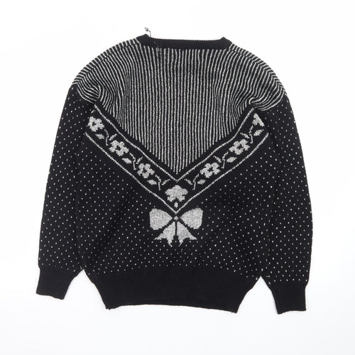 Zig Zag Womens Black Sequin Bow Retro Knit Jumper Size M