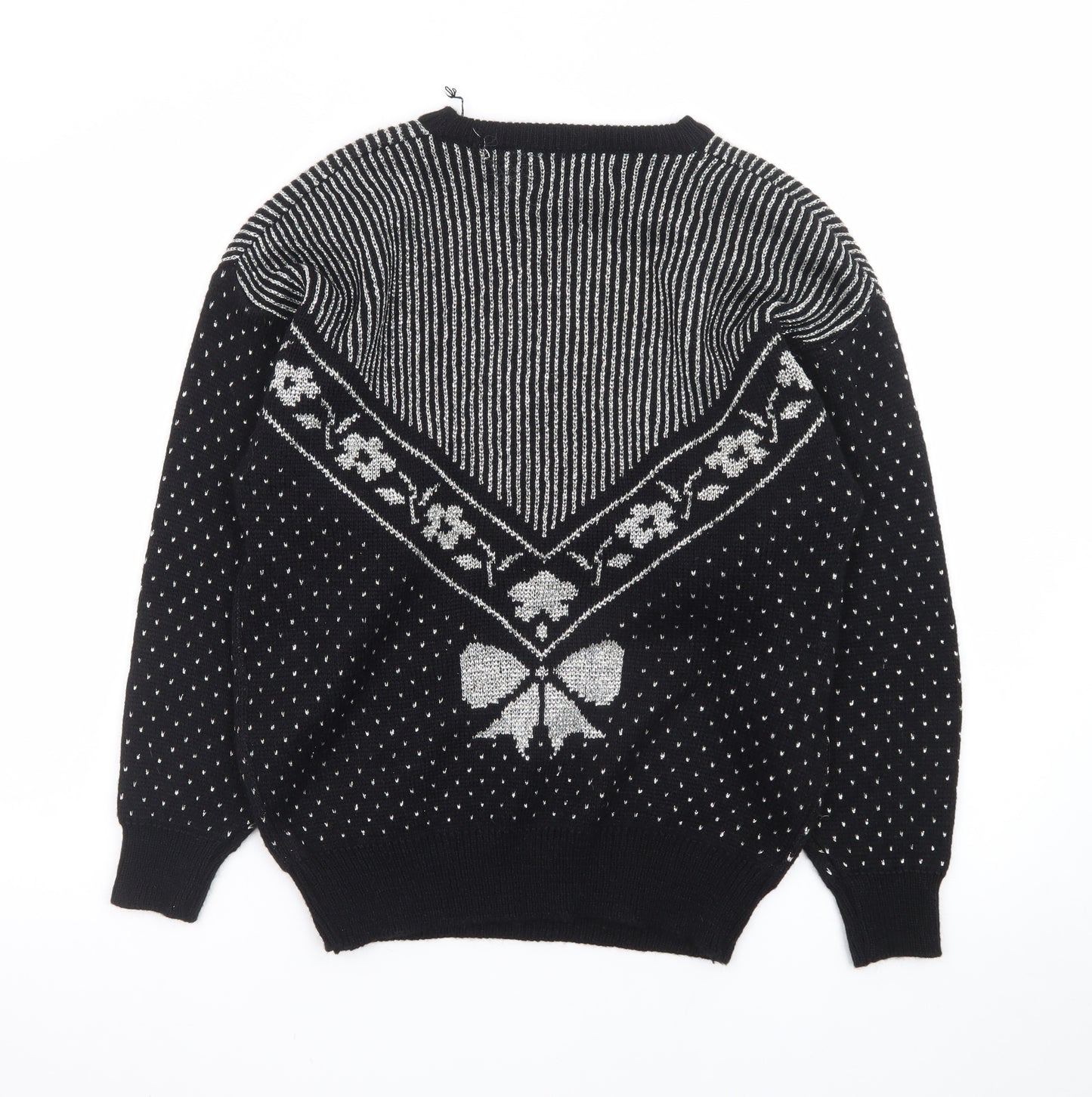Zig Zag Womens Black Sequin Bow Retro Knit Jumper Size M