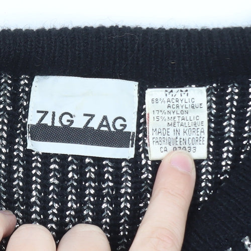 Zig Zag Womens Black Sequin Bow Retro Knit Jumper Size M