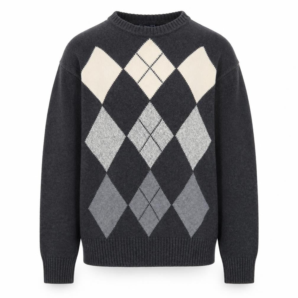 Front view of Dockers Men’s Grey Argyle Cotton Jumper XL Crew Neck Sweater