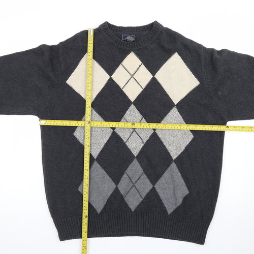Dockers Men’s Grey Argyle Cotton Jumper XL Crew Neck Sweater