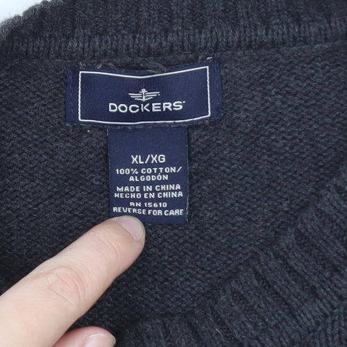 Dockers Men’s Grey Argyle Cotton Jumper XL Crew Neck Sweater