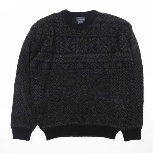 Basic Editions Men Black XL Fair Isle Acrylic Pullover Jumper