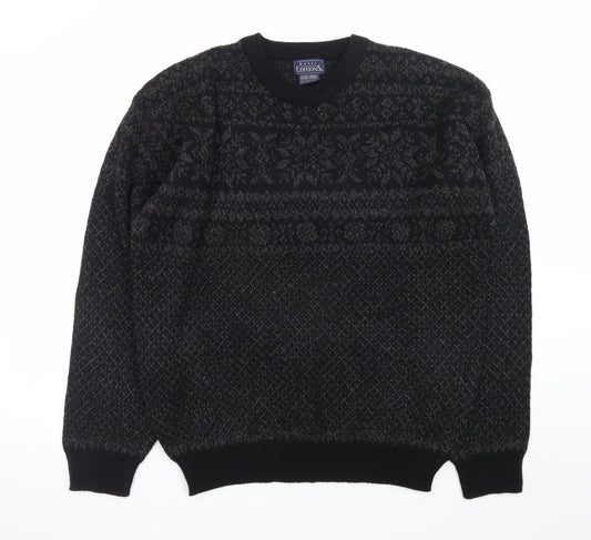 Basic Editions Men Black XL Fair Isle Acrylic Pullover Jumper