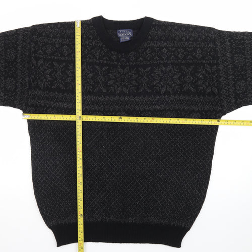 Basic Editions Men Black XL Fair Isle Acrylic Pullover Jumper