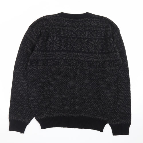 Basic Editions Men Black XL Fair Isle Acrylic Pullover Jumper
