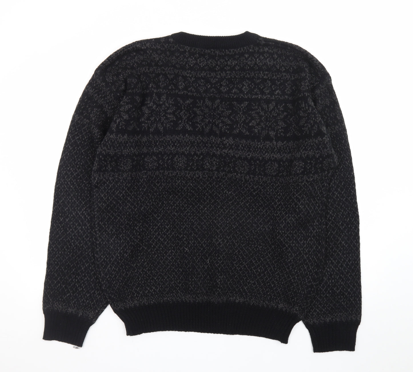 Basic Editions Men Black XL Fair Isle Acrylic Pullover Jumper