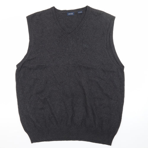 IZOD Men’s Grey Cotton Argyle Knit Sleeveless V-Neck Vest L