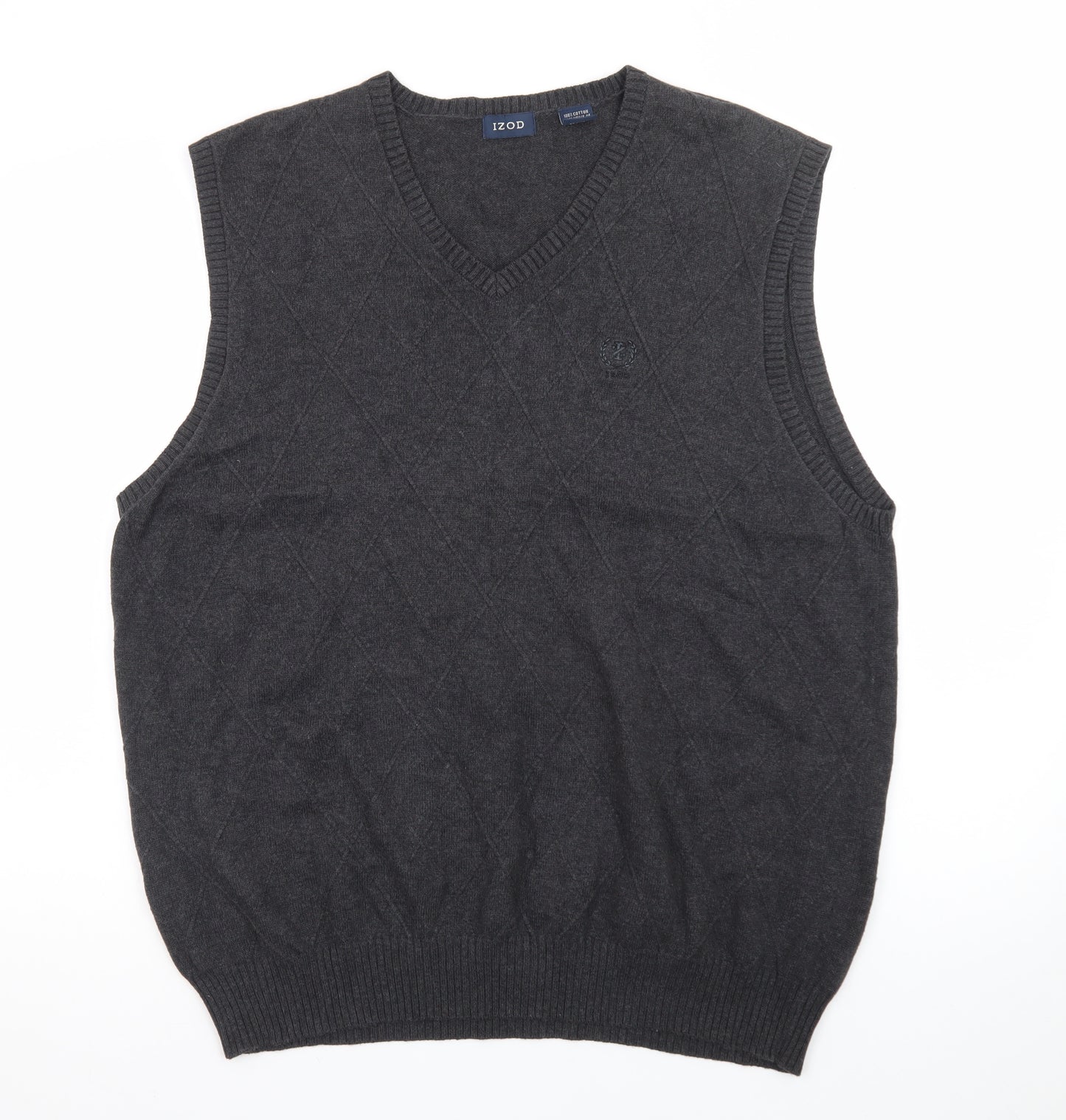 IZOD Men’s Grey Cotton Argyle Knit Sleeveless V-Neck Vest L