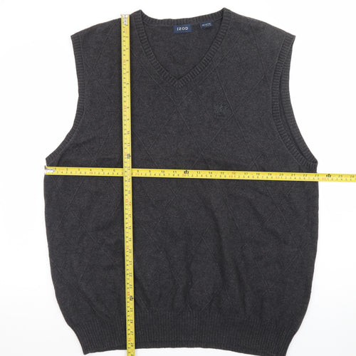 IZOD Men’s Grey Cotton Argyle Knit Sleeveless V-Neck Vest L