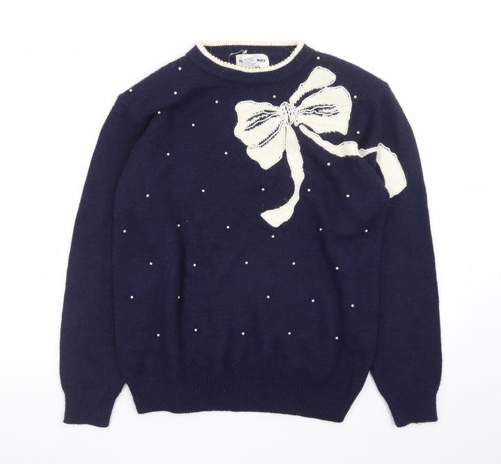 Alfred Dunner Women’s Navy Bow Pullover Jumper Size M Acrylic Knit