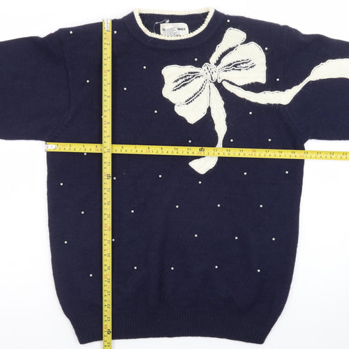 Alfred Dunner Women’s Navy Bow Pullover Jumper Size M Acrylic Knit