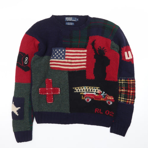 Ralph Lauren Men's Multicoloured Wool Hand Knit Graphic Jumper S