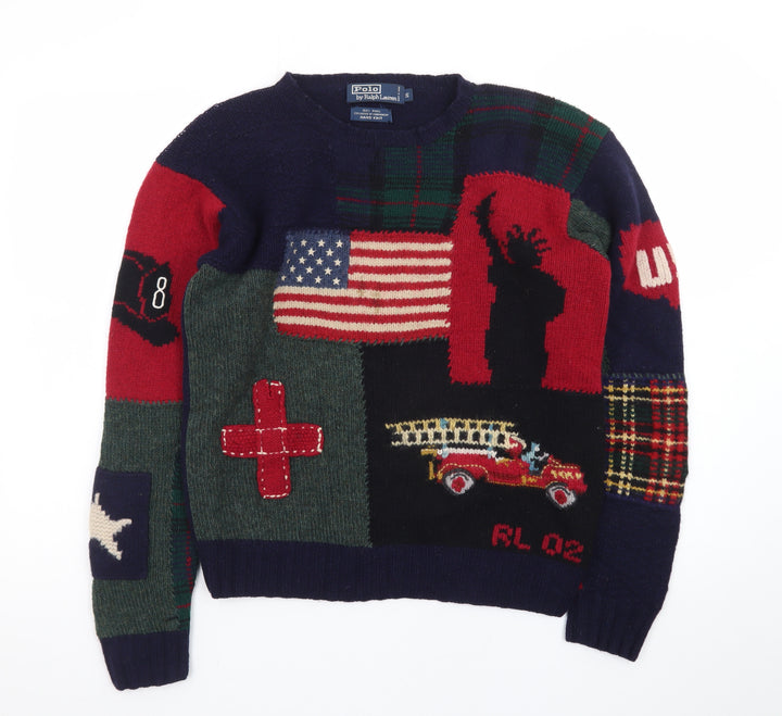 Ralph Lauren Men's Multicoloured Wool Hand Knit Graphic Jumper S