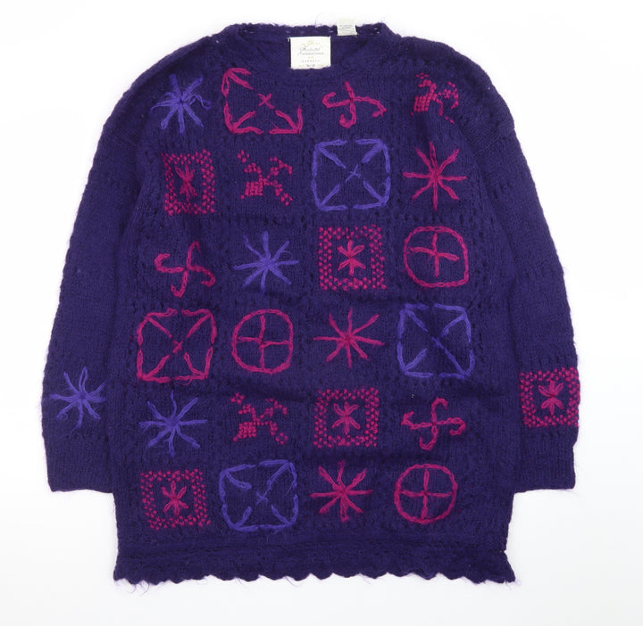 Cie Internationale Express Purple Mohair Blend Women's Large Handknit Jumper
