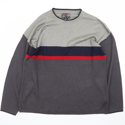 ECL Quality Clothing Men's Grey XL Striped Acrylic Crew Neck Jumper