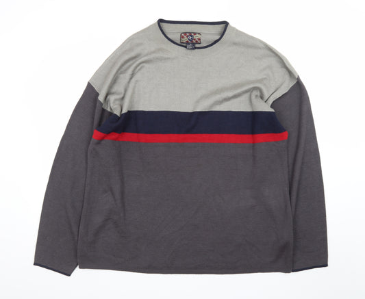 ECL Quality Clothing Men's Grey XL Striped Acrylic Crew Neck Jumper