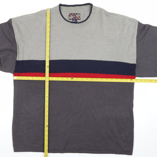 ECL Quality Clothing Men's Grey XL Striped Acrylic Crew Neck Jumper