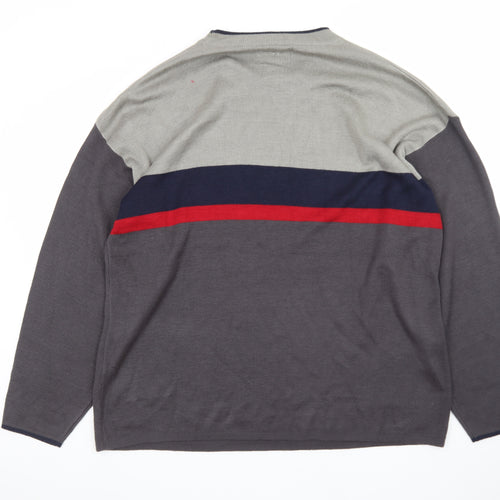 ECL Quality Clothing Men's Grey XL Striped Acrylic Crew Neck Jumper
