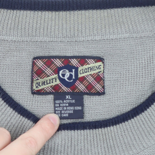 ECL Quality Clothing Men's Grey XL Striped Acrylic Crew Neck Jumper