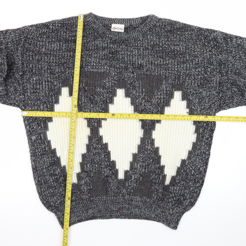 Fiume Men's Grey Argyle Wool Blend Chunky Knit Pullover Jumper XL