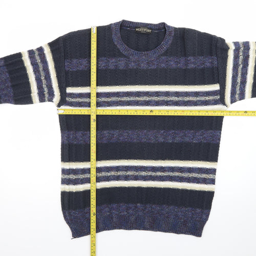Westport Men's Blue Striped Cotton Blend Pullover Jumper Medium