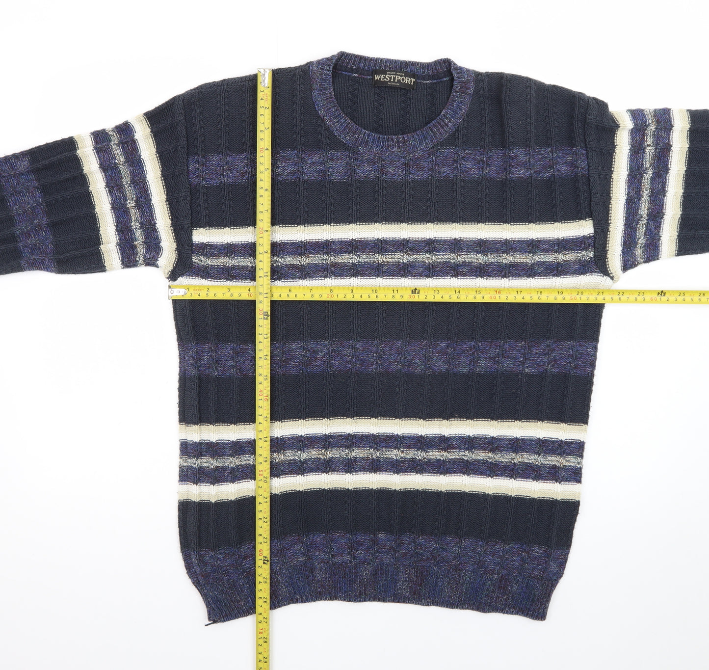 Westport Men's Blue Striped Cotton Blend Pullover Jumper Medium