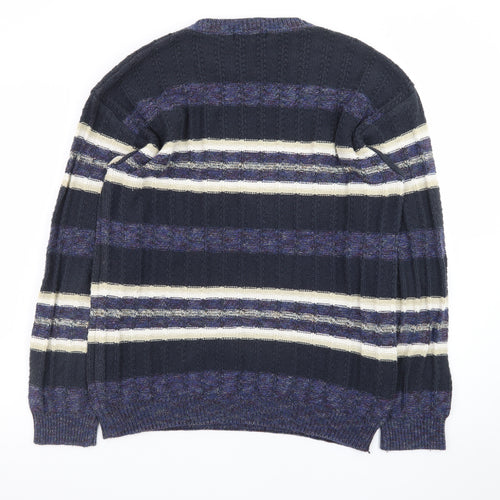 Westport Men's Blue Striped Cotton Blend Pullover Jumper Medium