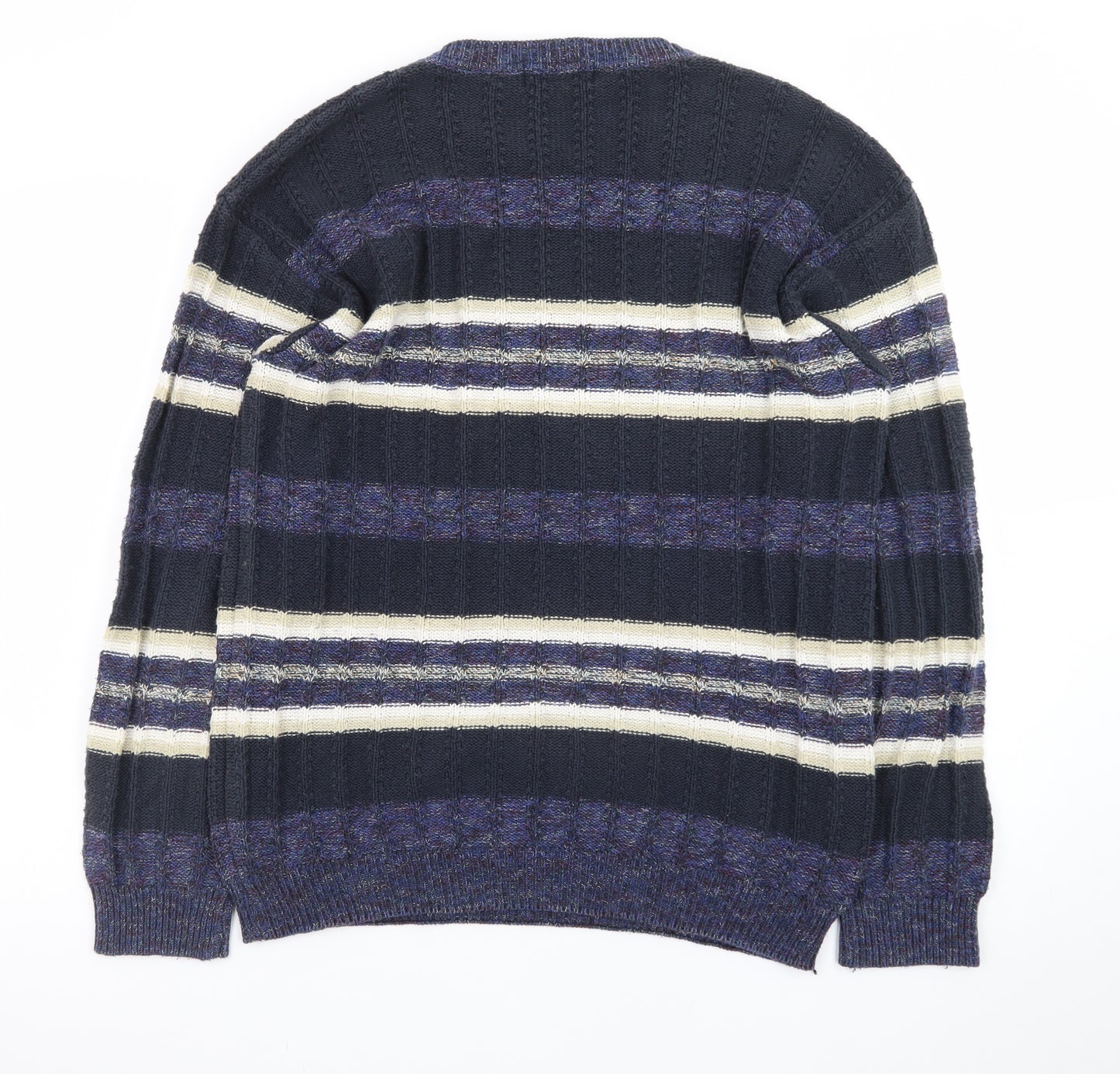 Westport Men's Blue Striped Cotton Blend Pullover Jumper Medium