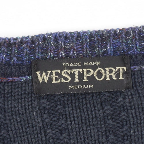 Westport Men's Blue Striped Cotton Blend Pullover Jumper Medium