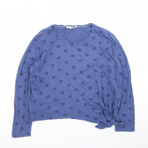Fat Face Women's Blue Floral Tie Hem Long Sleeve Cotton Top Size 16