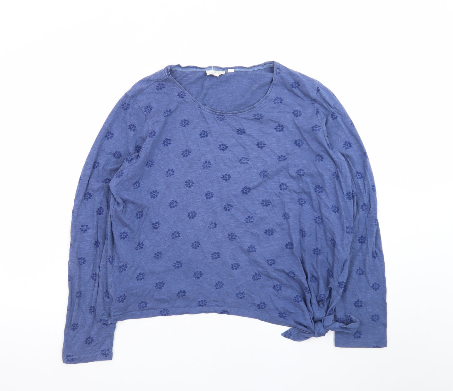 Fat Face Women's Blue Floral Tie Hem Long Sleeve Cotton Top Size 16