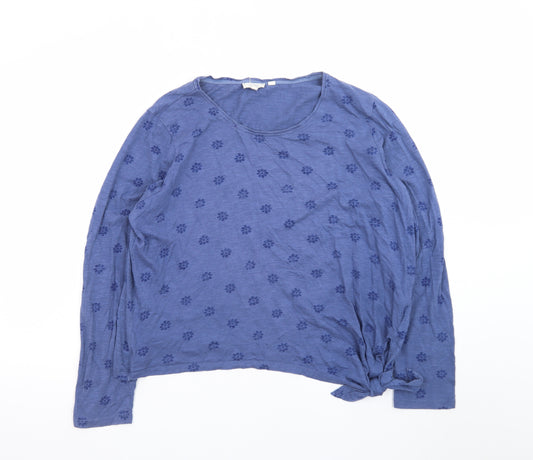 Fat Face Women's Blue Floral Tie Hem Long Sleeve Cotton Top Size 16